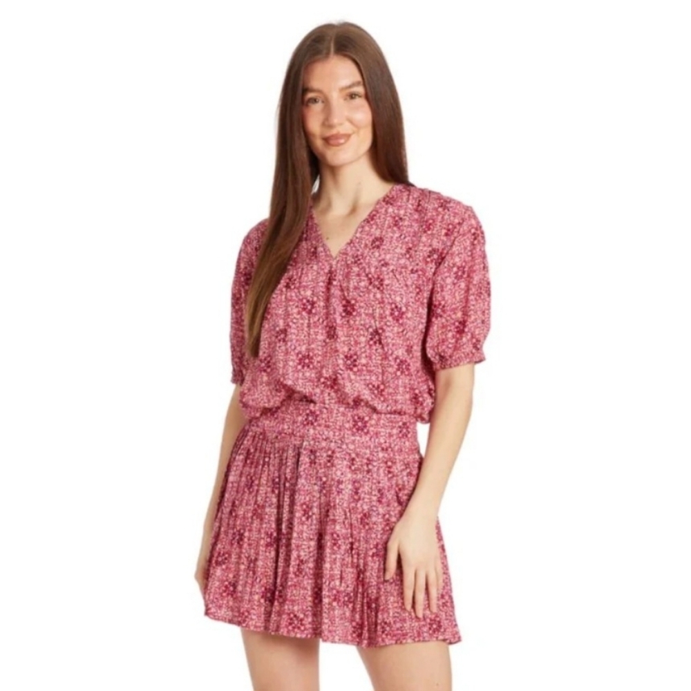 🆕️Taylor Tillman Women's Kayla Pleated Short-Sleeve Top in Berry, Size XS $138